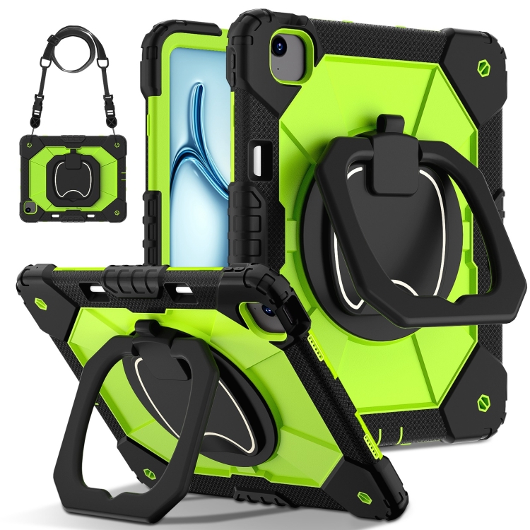 

For iPad Air 13 2025 / 2024 Contrast Color Robot Silicone Hybrid PC Tablet Case(Black Yellow Green)