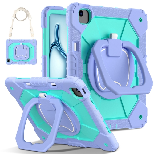 

For iPad Air 13 2024 Contrast Color Robot Silicone Hybrid PC Tablet Case(Purple Mint Green)