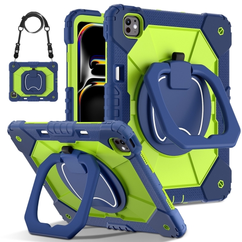 

For iPad Pro 13 2024 Contrast Color Robot Silicone Hybrid PC Tablet Case(Navy Yellow Green)