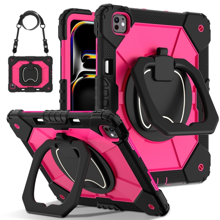 

For iPad Pro 13 2024 Contrast Color Robot Silicone Hybrid PC Tablet Case(Black Rose Red)