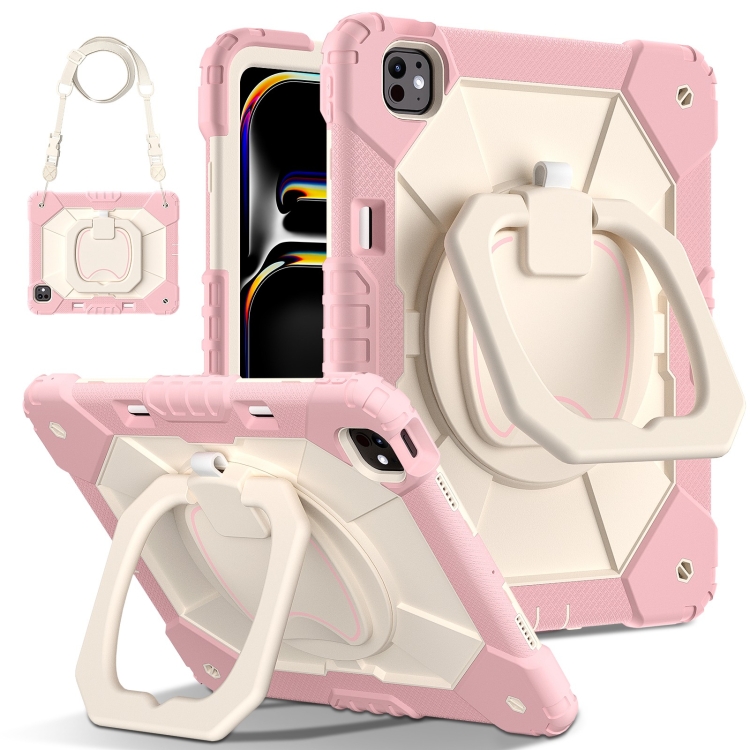 

For iPad Pro 13 2024 Contrast Color Robot Silicone Hybrid PC Tablet Case(Rose Gold Beige)