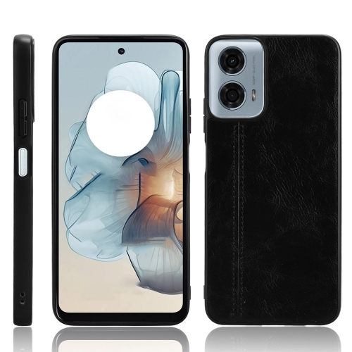 For Motorola Moto G 5G 2024 / G Play 5G 2024 Cow Pattern Sewing Back Cover Phone Case(Black) for motorola moto g14 4g colored drawing pattern leather phone case panda