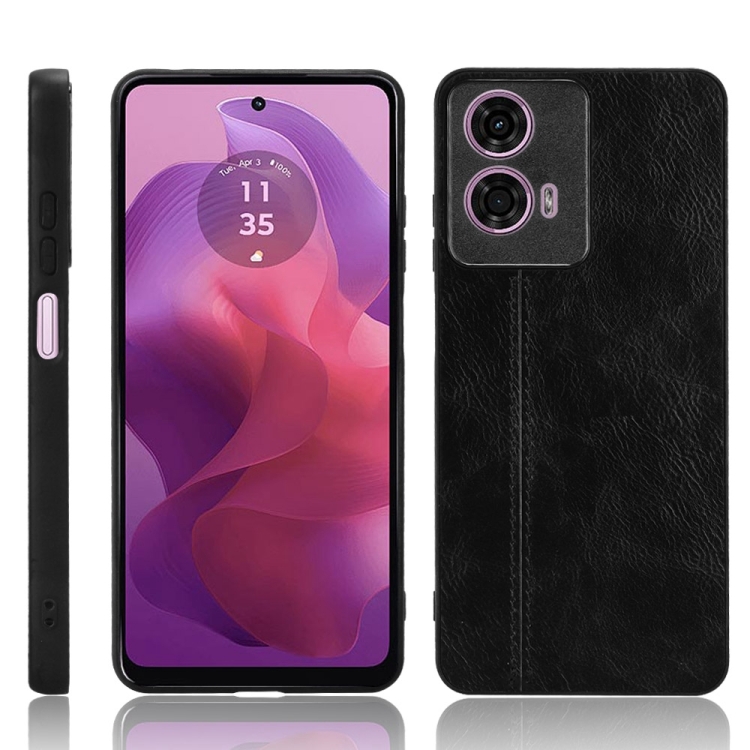 

For Motorola Moto E14 Cow Pattern Sewing Back Cover Phone Case(Black)