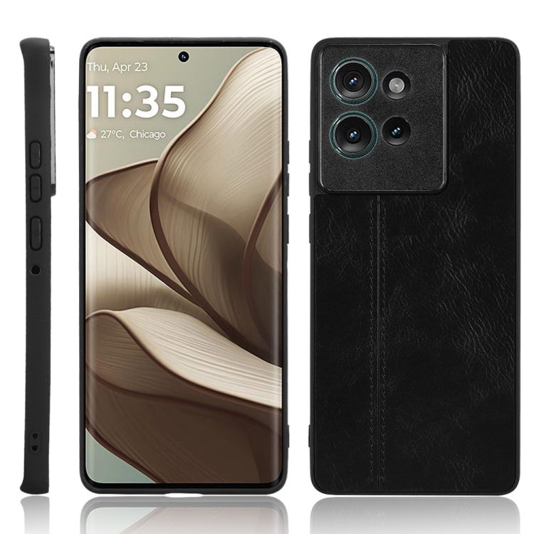 

For Motorola Edge 50 Cow Pattern Sewing Back Cover Phone Case(Black)
