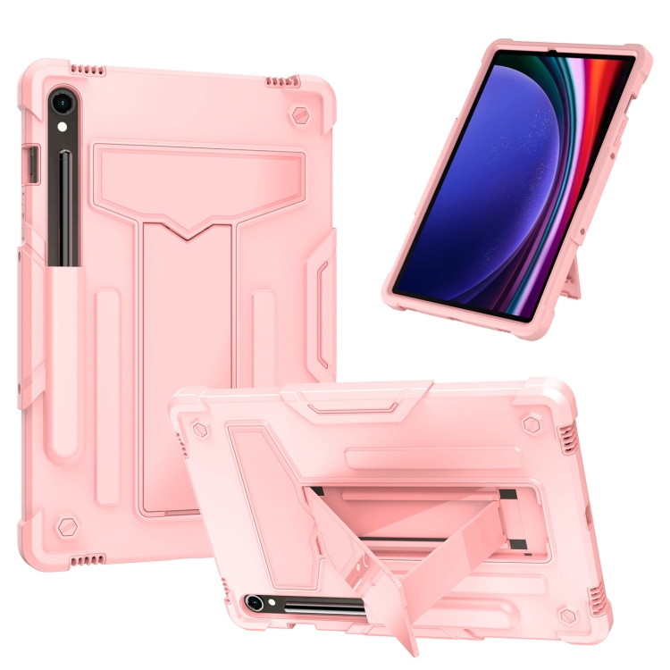

For Samsung Galaxy Tab S9 FE / S9 T Holder Robot Silicone Hybrid PC Tablet Case(Rose Gold)