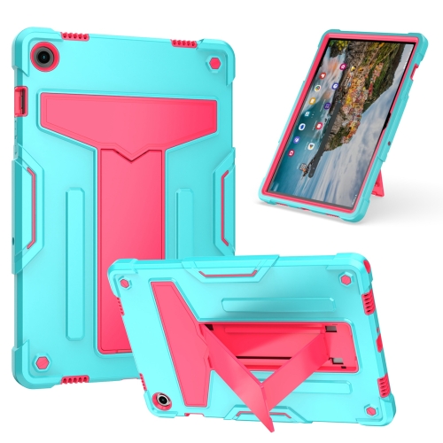 

For Samsung Galaxy Tab A9+ T Holder Robot Silicone Hybrid PC Tablet Case(Mint Rose Red)