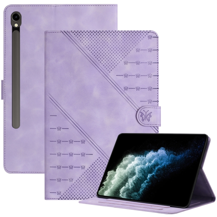 

For Samsung Galaxy Tab S9 / S9 FE 2023 YX Small Butterfly Embossed Leather Tablet Case(Purple)