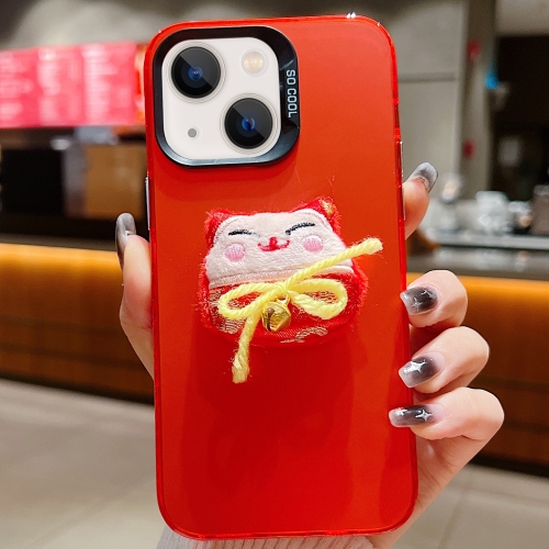 Pour iPhone 14 Nouvel An Lion Dance Plush Doll Phone Case (Lucky Cat)