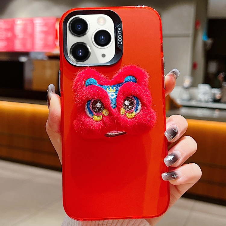 For iPhone 11 Pro Max New Year Lion Dance Plush Doll Phone Case