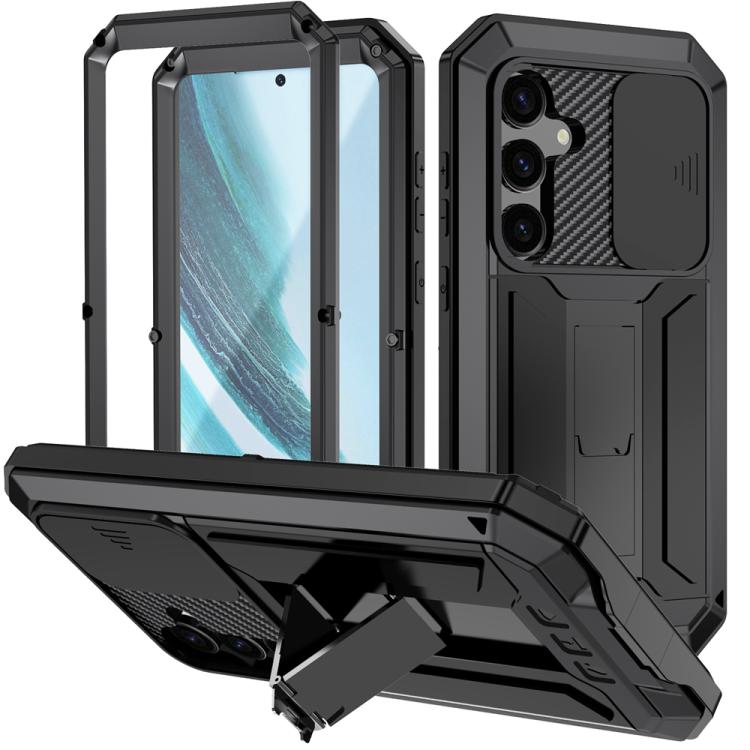 

For Samsung Galaxy S25+ 5G R-JUST Sliding Camera Life Waterproof Holder Phone Case(Black)