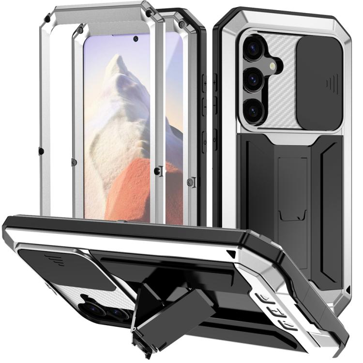 

For Samsung Galaxy S25 5G R-JUST Sliding Camera Life Waterproof Holder Phone Case(Silver)