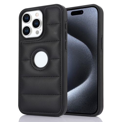 

For iPhone 15 Pro Piano Key Hollow Cutout PU Phone Case(Black)