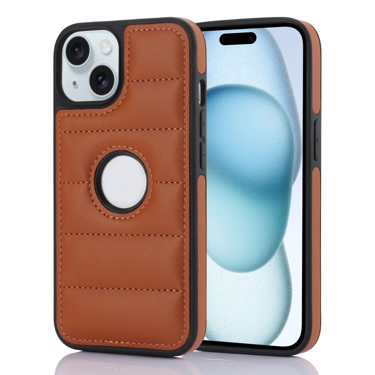

For iPhone 15 Piano Key Hollow Cutout PU Phone Case(Brown)