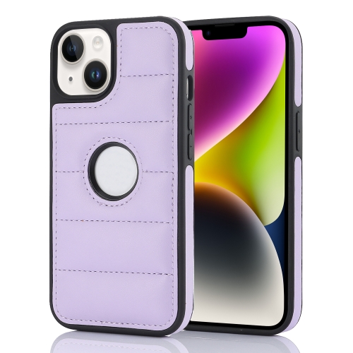 Para iPhone 14 Plus Funda para teléfono de PU con recorte hueco y tecla de piano (púrpura claro)