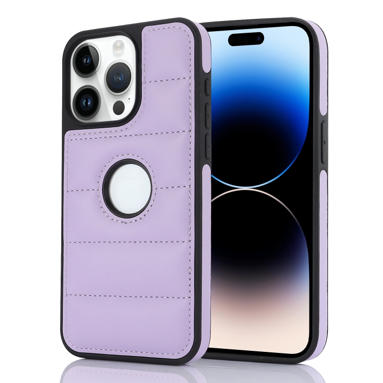 

For iPhone 14 Pro Piano Key Hollow Cutout PU Phone Case(Light Purple)