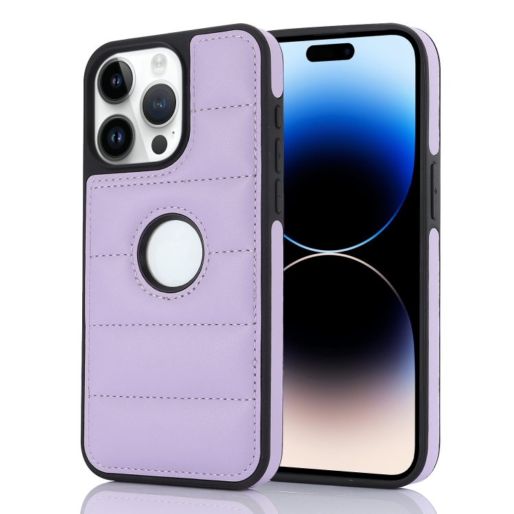 

For iPhone 14 Pro Max Piano Key Hollow Cutout PU Phone Case(Light Purple)