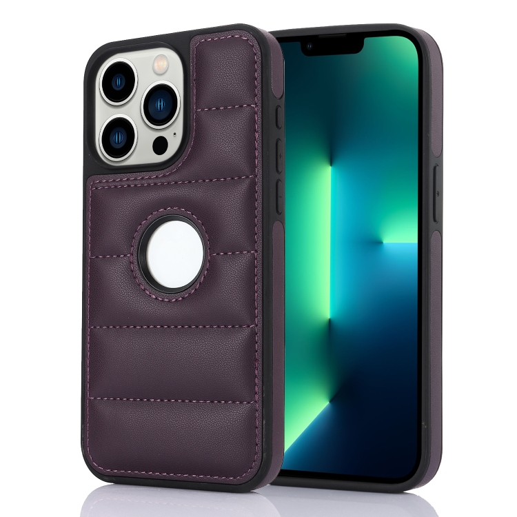 

For iPhone 13 Pro Piano Key Hollow Cutout PU Phone Case(Dark Purple)