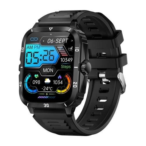 KT71 1.96 inch HD Square Screen Rugged Smart Watch Supports Bluetooth Calls/Sleep Monitoring/Blood Oxygen Monitoring(Black + Silver) wiwu sw01 ultra 1 9 inch ips screen ip68 waterproof bluetooth smart watch support heart rate monitoring orange