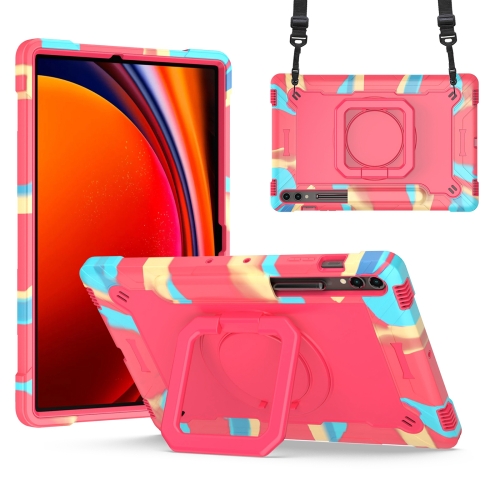 For Samsung Galaxy Tab S9 FE+ / S9+ Handle Robot Silicone Hybrid PC Tablet Case(Camouflage Rose Red) big visual field 6 60mm lens 1080p 48mp 4k 2k hdmi usb industrial video microscope camera tf video recorder for phone pcb repair