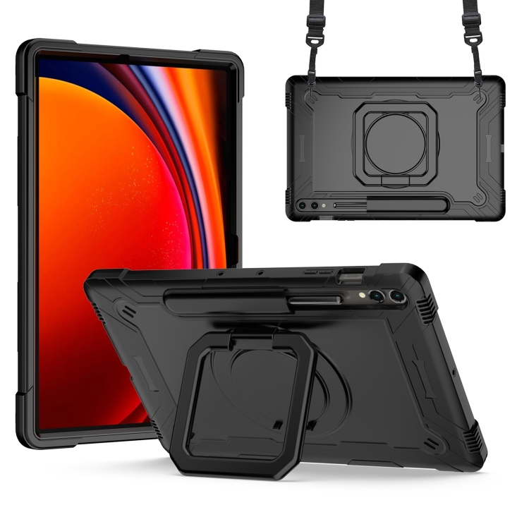 

For Samsung Galaxy Tab S9 FE+ / S9+ Handle Robot Silicone Hybrid PC Tablet Case(Black)
