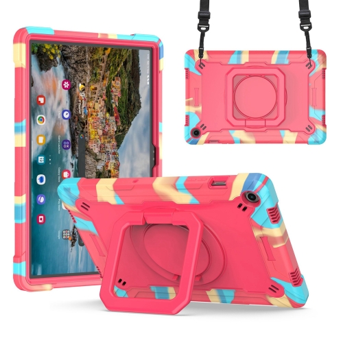 

For Samsung Galaxy Tab A9+ Handle Robot Silicone Hybrid PC Tablet Case(Camouflage Rose Red)