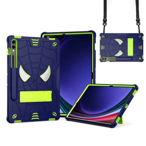 

For Samsung Galaxy Tab S9 FE+ / S9+ Fold-Holder Spider Silicone Hybrid PC Tablet Case(Navy Yellow Green)