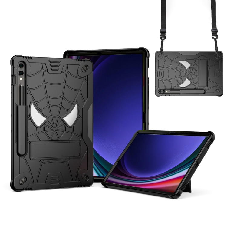 

For Samsung Galaxy Tab S9 FE+ / S9+ Fold-Holder Spider Silicone Hybrid PC Tablet Case(Black)