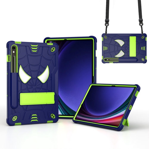 

For Samsung Galaxy Tab S9 FE / S9 Fold-Holder Spider Silicone Hybrid PC Tablet Case(Navy Yellow Green)