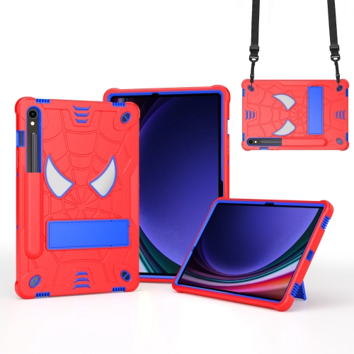 

For Samsung Galaxy Tab S9 FE / S9 Fold-Holder Spider Silicone Hybrid PC Tablet Case(Red Blue)