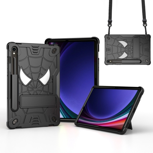 

For Samsung Galaxy Tab S9 FE / S9 Fold-Holder Spider Silicone Hybrid PC Tablet Case(Black)