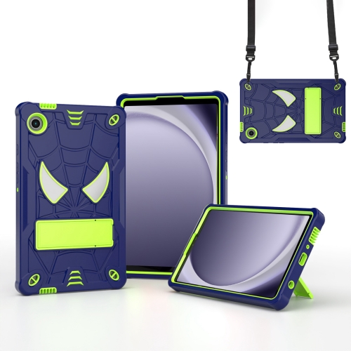 

For Samsung Galaxy Tab A9 Fold-Holder Spider Silicone Hybrid PC Tablet Case(Navy Yellow Green)