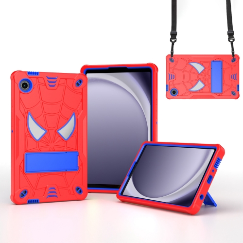 

For Samsung Galaxy Tab A9 Fold-Holder Spider Silicone Hybrid PC Tablet Case(Red Blue)