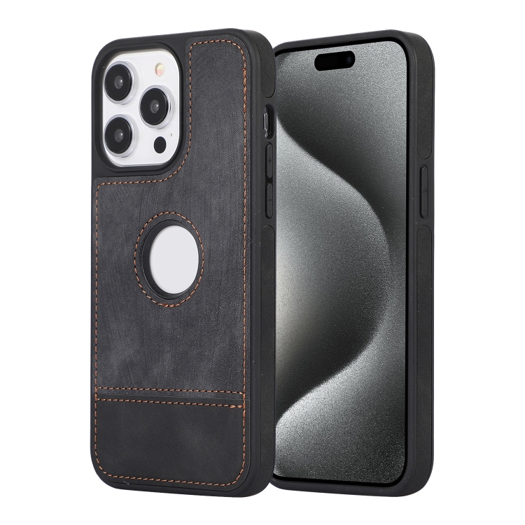 

For iPhone 15 Pro Max Splicing Sewing Hollow Cutout PU Phone Case(Black)