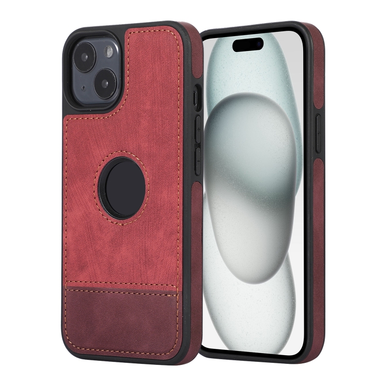 

For iPhone 15 Plus Splicing Sewing Hollow Cutout PU Phone Case(Red)