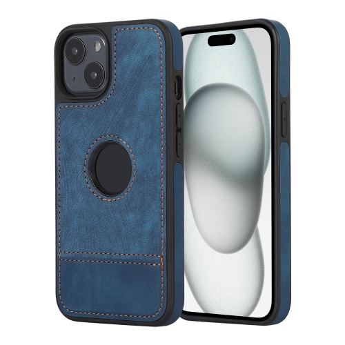 

For iPhone 15 Splicing Sewing Hollow Cutout PU Phone Case(Blue)