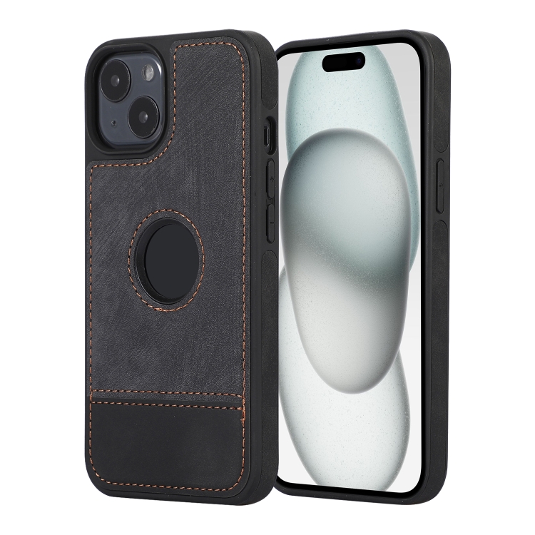 

For iPhone 15 Splicing Sewing Hollow Cutout PU Phone Case(Black)