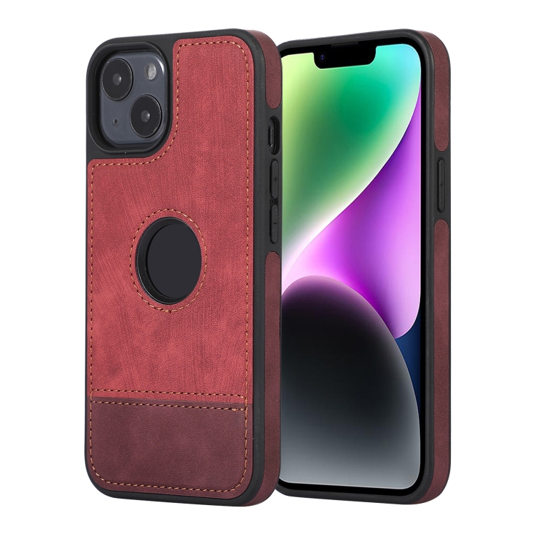 

For iPhone 14 Plus Splicing Sewing Hollow Cutout PU Phone Case(Red)