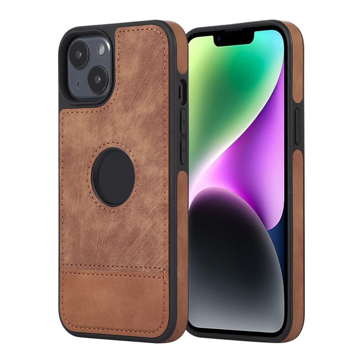 

For iPhone 14 Plus Splicing Sewing Hollow Cutout PU Phone Case(Brown)