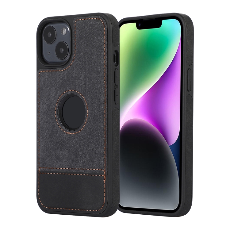 

For iPhone 14 Splicing Sewing Hollow Cutout PU Phone Case(Black)