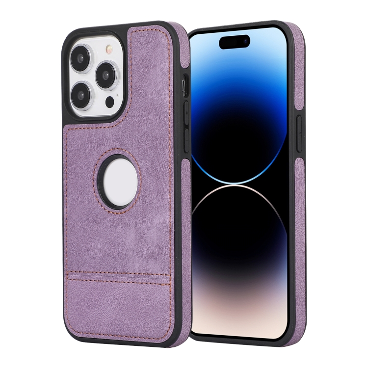

For iPhone 14 Pro Splicing Sewing Hollow Cutout PU Phone Case(Purple)