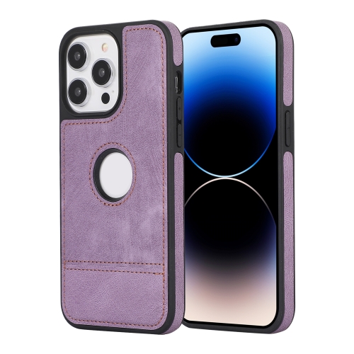 iPhone 14 Pro Max용 스플라이싱 바느질 중공 컷아웃 PU 휴대폰 케이스(보라색)