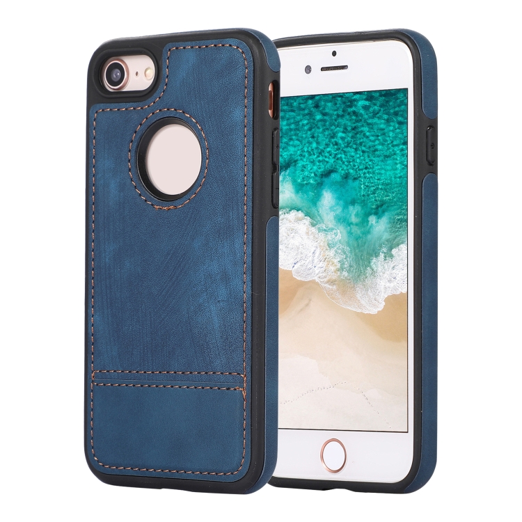 

For iPhone SE 2022 / 2020 / 8 / 7 Splicing Sewing Hollow Cutout PU Phone Case(Blue)