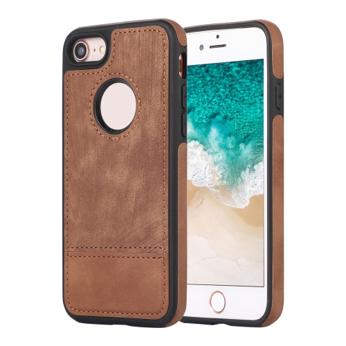 

For iPhone SE 2022 / 2020 / 8 / 7 Splicing Sewing Hollow Cutout PU Phone Case(Brown)