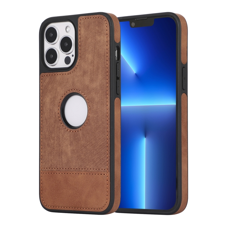

For iPhone 13 Pro Splicing Sewing Hollow Cutout PU Phone Case(Brown)