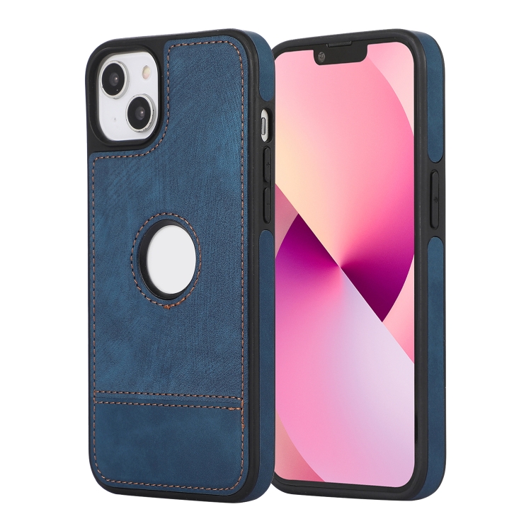 

For iPhone 13 Splicing Sewing Hollow Cutout PU Phone Case(Blue)