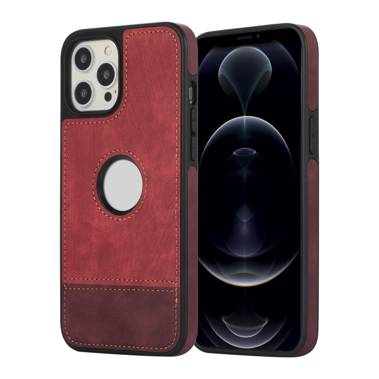 

For iPhone 12 Pro Max Splicing Sewing Hollow Cutout PU Phone Case(Red)