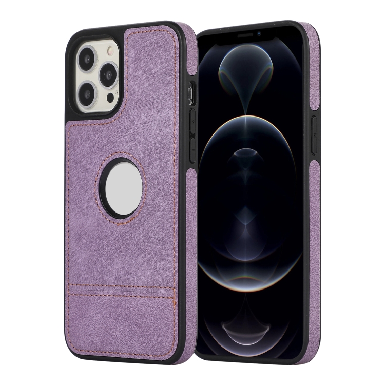 

For iPhone 12 Pro Max Splicing Sewing Hollow Cutout PU Phone Case(Purple)