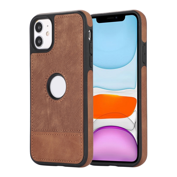

For iPhone 11 Splicing Sewing Hollow Cutout PU Phone Case(Brown)