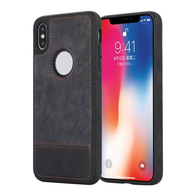 

For iPhone X / XS Splicing Sewing Hollow Cutout PU Phone Case(Black)