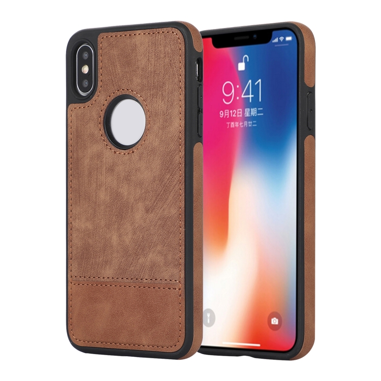 

For iPhone X / XS Splicing Sewing Hollow Cutout PU Phone Case(Brown)